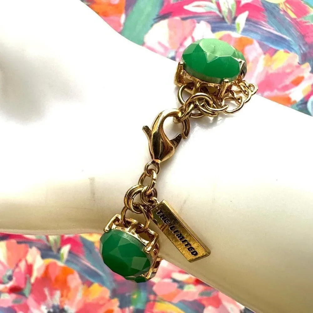 The Limited gold tone and green bracelet